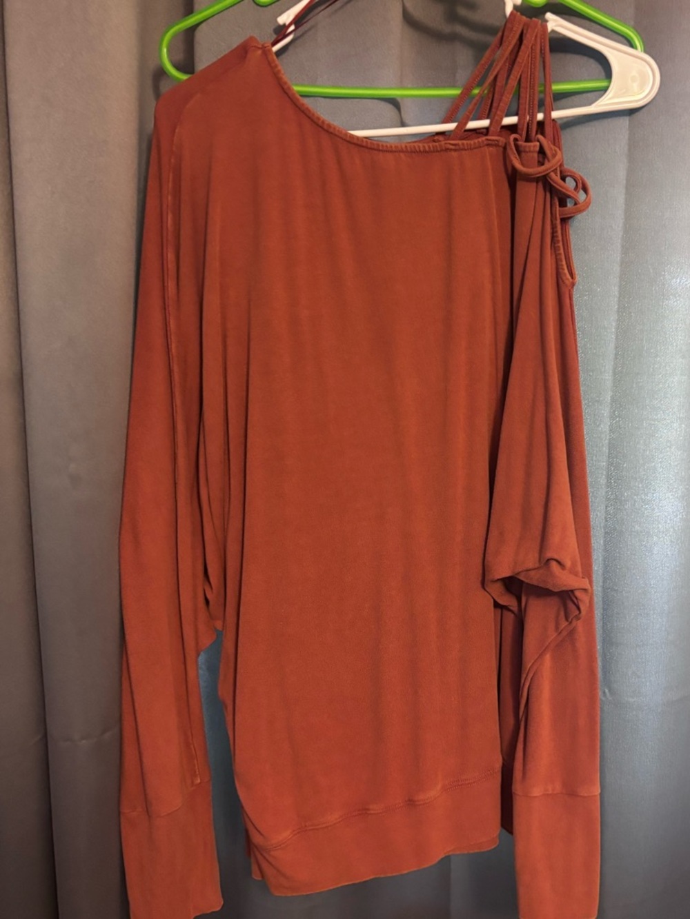 white birch One-Shoulder Rust Orange Top with Strap Detail